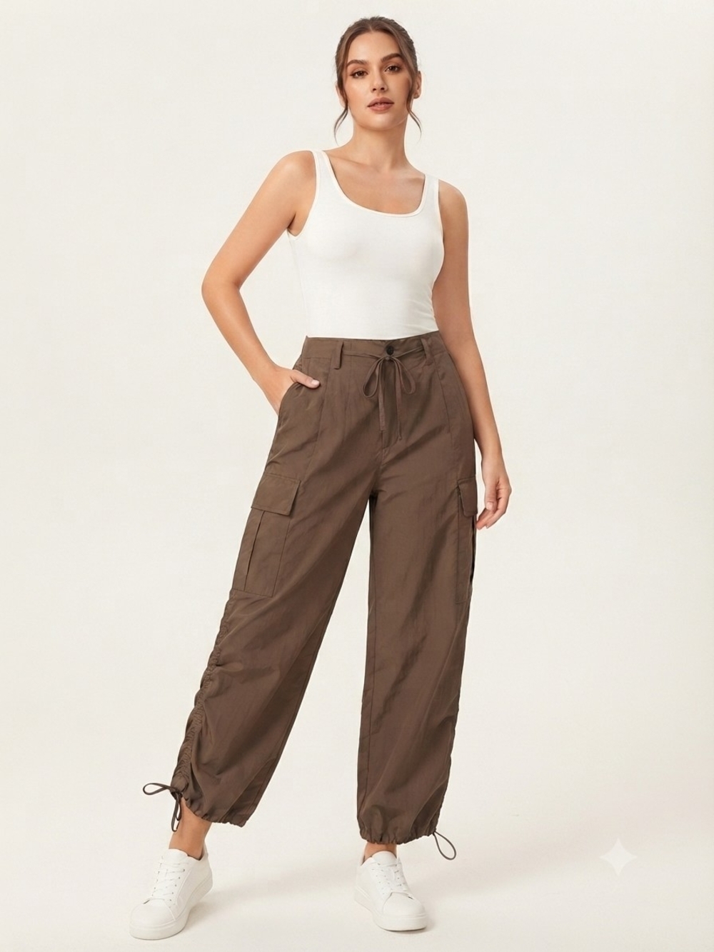NWT Halara 100% Nylon High-Waisted Cargo Pants – Brown (Size XL)
